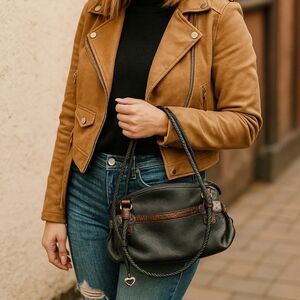 Vintage Brighton "Hunter" Black Leather Brown Croc Shoulder Bag -‎ Y2K 90s Charm